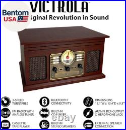 The Quincy 6-In-1 Bluetooth Record Player & Multimedia Center with Built-In Spea