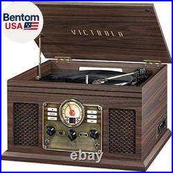 The Quincy 6-In-1 Bluetooth Record Player & Multimedia Center with Built-In Spea