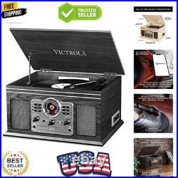 The Quincy 6-in-1 Bluetooth Record Player & Multimedia Center with Built-in S