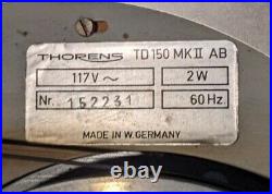 Thorens TD-150 MK II Turntable Record Player German