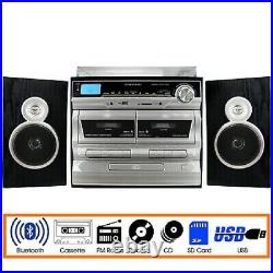 Trexonic 11BS 3-Speed Turntable Dual Cassette CD Record Player Bluetooth USB FM