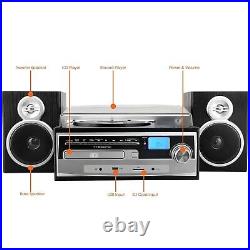 Trexonic 3-Speed Turntable Stereo System Record CD Player w FM Bluetooth AUX USB