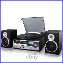 Trexonic 3-Speed Turntable Stereo System Record CD Player w FM Bluetooth AUX USB