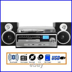 Trexonic 3-Speed Vinyl Turntable Home Stereo System CD Player FM Radio Bluetooth