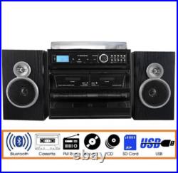 Trexonic 811BS 3-Speed Turntable Dual Cassette CD Record Player with USB AUX SD