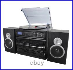 Trexonic 811BS 3-Speed Turntable Dual Cassette CD Record Player with USB AUX SD