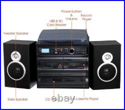 Trexonic 811BS 3-Speed Turntable Dual Cassette CD Record Player with USB AUX SD