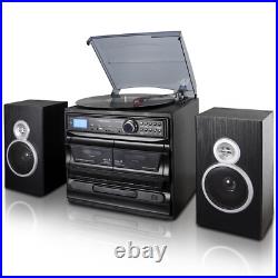 Trexonic 811BS 3-Speed Turntable Dual Cassette CD Record Player with USB AUX SD