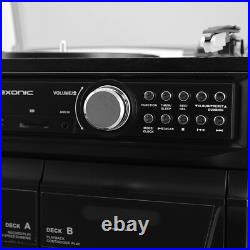 Trexonic 811BS 3-Speed Turntable Dual Cassette CD Record Player with USB AUX SD