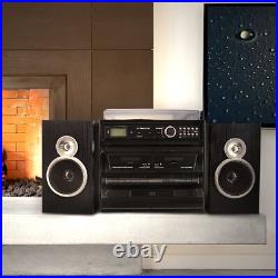 Trexonic 811BS 3-Speed Turntable Dual Cassette CD Record Player with USB AUX SD