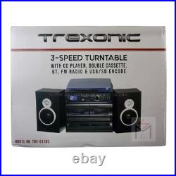Trexonic 811BS 3-Speed Turntable Dual Cassette CD Record Player with USB AUX SD