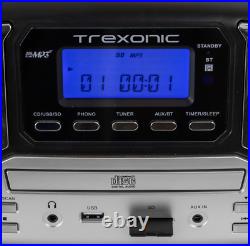 Trexonic Black Bluetooth 3-spd Retro Record Player Turntable FM Stereo CD