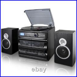 Trexonic Trx-811Bs-Rb 3-Speed Turntable Cd Player Dual Cassette Bt Fm Radio And