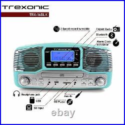 Trexonic Turquoise Bluetooth 3-spd Retro Record Player Turntable FM Stereo CD