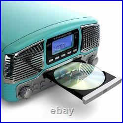 Trexonic Turquoise Bluetooth 3-spd Retro Record Player Turntable FM Stereo CD