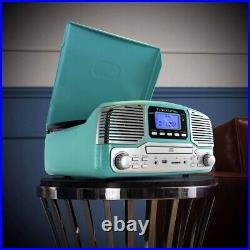 Trexonic Turquoise Retro Bluetooth 3-spd Turntable Record CD Player FM USB SD