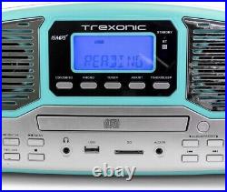 Trexonic Turquoise Retro Bluetooth 3-spd Turntable Record CD Player FM USB SD