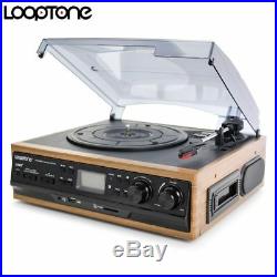 Turntable Vinyl Record Player Built-in Speakers With AM/FM Radio Cassette