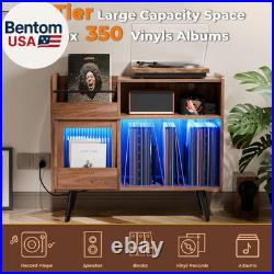 Upgraded Large Record Player Stand, Turntable Stand Shelf with with Power Outlet