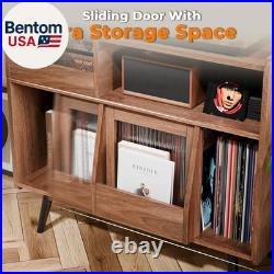 Upgraded Large Record Player Stand, Turntable Stand Shelf with with Power Outlet
