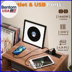 Upgraded Large Record Player Stand, Turntable Stand Shelf with with Power Outlet