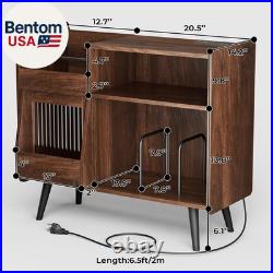 Upgraded Large Record Player Stand, Turntable Stand Shelf with with Power Outlet