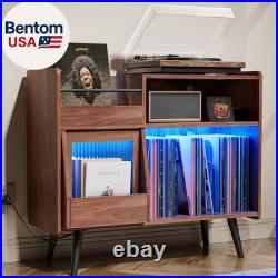 Upgraded Large Record Player Stand, Turntable Stand Shelf with with Power Outlet