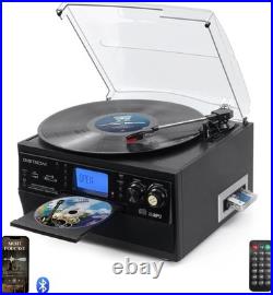 Versatile Vinyl, CD, and Bluetooth Player 9-in-1 Audio Experience in Black