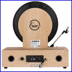 Vertical Vinyl Record Player With Radio Bluetooth Alarm Clock Bamboo Fuse Wrap