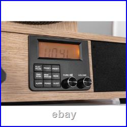 Vertical Vinyl Record Player With Radio Bluetooth Alarm Clock Bamboo Fuse Wrap