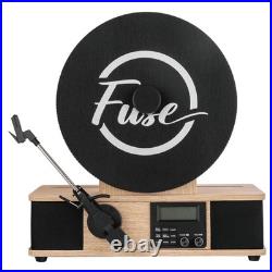 Vertical Vinyl Record Player With Radio Bluetooth Alarm Clock Bamboo Fuse Wrap