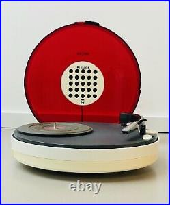 Very Rare Vintage Philips UFO 303 Record Player Red Portable Turntable 70s