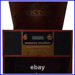 Victor Boyleston 7-in-1 3-Speed Turntable Music Center with Album Storage & AM/FM