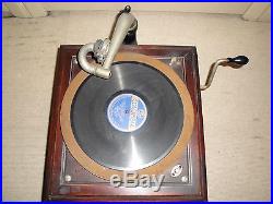 Victor VV-VI Hand Cranked Wood Disk Phonograph Record Player Working