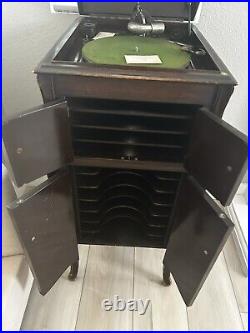 Victor Victrola phonograph record player in cabinet Victor Victrola phonograph record player in cabinet