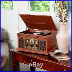 Victrola 6-in-1 Nostalgic Bluetooth Record Player with CD, Cassette and Radio