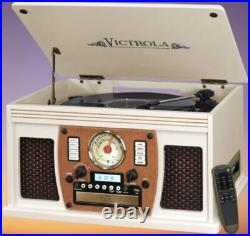 Victrola 8-in-1 Bluetooth Record Player Built-in Stereo Speakers Real Wood White Victrola 8-in-1 Bluetooth Record Player Built-in Stereo Speakers Real Wood White