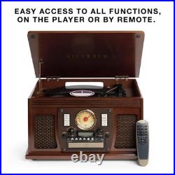 Victrola 8 in 1 Bluetooth Record Player Multimedia Center Turntable Mahogany
