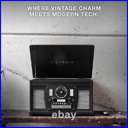 Victrola 8 in 1 Bluetooth Record Player Multimedia Center Turntable Mahogany