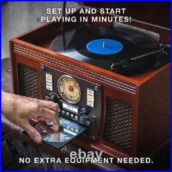 Victrola 8 in 1 Bluetooth Record Player Multimedia Center Turntable Mahogany