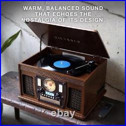 Victrola 8 in 1 Bluetooth Record Player Multimedia Center Turntable Mahogany