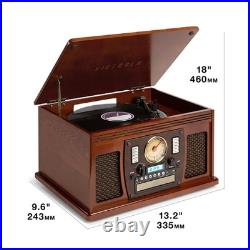 Victrola 8 in 1 Bluetooth Record Player Multimedia Center Turntable Mahogany