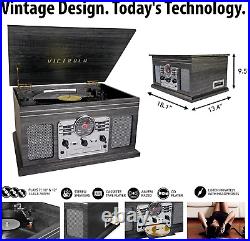 Victrola Nostalgic 6-In-1 Bluetooth Record Player Multimedia Center Grey Wood