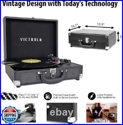 Victrola Parker Bluetooth Suitcase Record Player with 3-speed Turntable, Blac Victrola Parker Bluetooth Suitcase Record Player with 3-speed Turntable, Blac