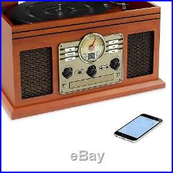 Victrola Wooden 6-in-1 Nostalgic Record Player, Bluetooth, Turntable-Mahogany