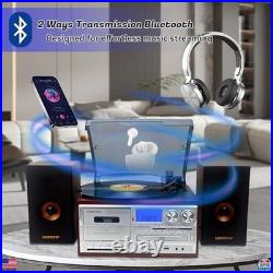 Vintage 10-in-1 Vinyl Record Player, Bluetooth, CD, Cassette, AM/FM, USB, Silver
