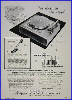 Vintage 1955 METZNER STARLIGHT High Fidelity Turntable Record Player Rare