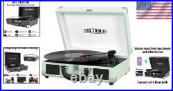 Vintage 3-Speed Bluetooth Suitcase Record Player with Built-in Speakers