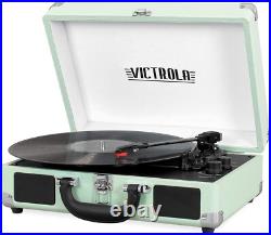 Vintage 3-Speed Bluetooth Suitcase Record Player with Built-in Speakers