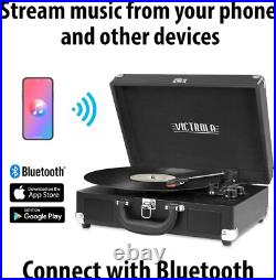 Vintage 3-Speed Bluetooth Suitcase Record Player with Built-in Speakers